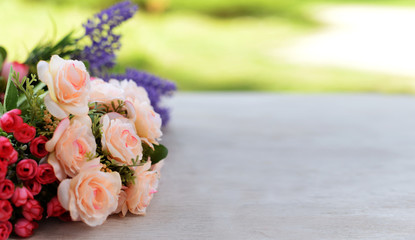 border banner with rose and lavender flowers