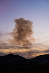 Burned sugar cane smoke in sky from Minas Gerais/Brazil