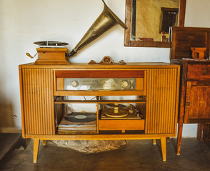 Retro Old Gramophone radio, vintage style concept.