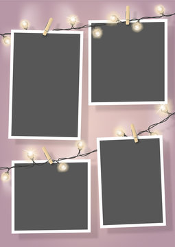 Template for photo collage.Garland from photos. Frames for clipping masks are in the vector file. Template for a photo album
