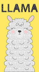 Hand drawn vector illustration of a cute funny llama. Isolated objects on white. Scandinavian style flat design.