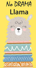 Hand drawn vector illustration of a cute funny llama face Scandinavian style flat design
