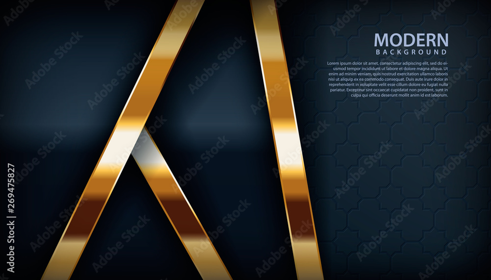 Poster dark abstract background with black overlap layers. texture with golden effect element decoration. l