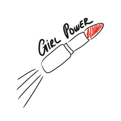 Girl power. Feminist slogan. Phrase for t-shirts, posters, and cards. Lipstick vector illustration isolated on white background.