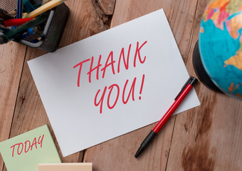Word writing text Thank You. Business photo showcasing polite expression used when acknowledging...