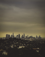 Los Angeles city skyline on a cloudy day
