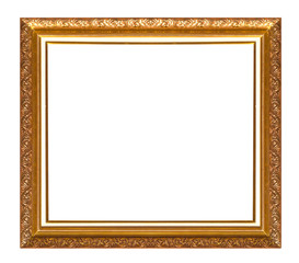 Golden wooden frame isolated on transparen