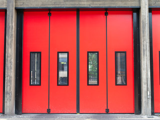 Red gates of a fire station
