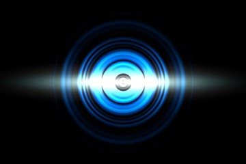 Sound waves oscillating blue light with circle spin abstract background