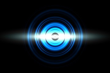 Sound waves oscillating blue light with circle spin abstract background