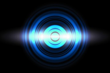 Sound waves oscillating blue light with circle spin, abstract background