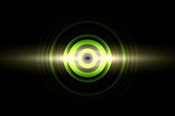 Sound waves oscillating green light with circle spin abstract background