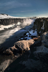 Beautiful scenery of Selfoss waterfall at Vatnajokull National Park in Iceland is famous natural landmark and very popular for photographers and tourists. Attractions and travel concept