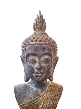 Buddha figurine head on white background