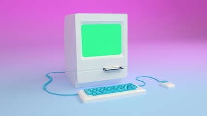 Retro 80s vintage neon gradient computer and mouse 