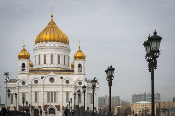 The Cathedral of Christ the Saviour on the northern bank of the Moskva River southwest of the Kremlin with an overall height of 103 metres a Russian Orthodox cathedral in Moscow, Russia.