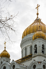 The Cathedral of Christ the Saviour on the northern bank of the Moskva River southwest of the...