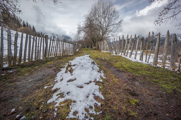 Fototapeta premium snow on hiking trek in mestia
