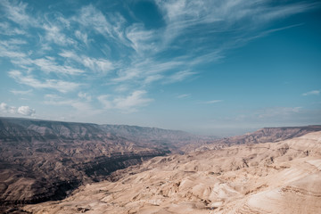 Fototapeta na wymiar Aerial view of rocky desert of Jordan, Asia