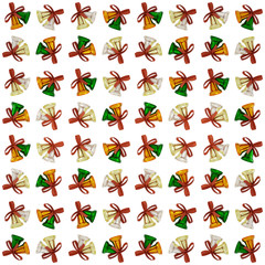 Orange Lemon Colors Wrapping Paper Seamless Pattern, Illustration With Christmas Bells 3D Render, Orthographic Camera ..