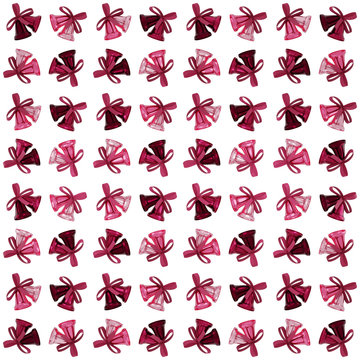 Burgundy Rose Colors Wrapping Paper Seamless Pattern, Illustration With Christmas Bells 3D Render, Orthographic Camera ..