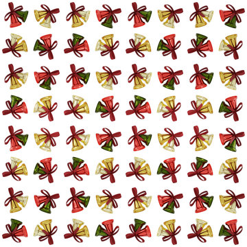 Gold Colors Wrapping Paper Seamless Pattern, Illustration With Christmas Bells 3D Render, Orthographic Camera ..