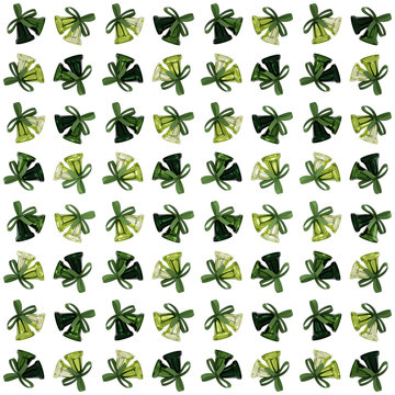 Dark Lime Colors Wrapping Paper Seamless Pattern, Illustration With Christmas Bells 3D Render, Orthographic Camera ..