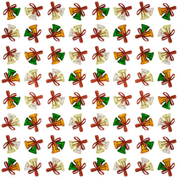 Orange Lemon Colors Wrapping Paper Seamless Pattern, Illustration With Christmas Bells 3D Render, Orthographic Camera ..