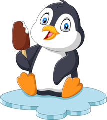 Cartoon penguin holds chocolate ice cream treat © tigatelu