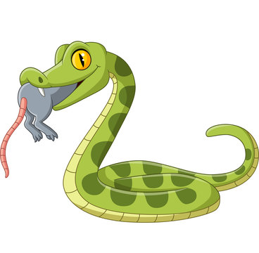 Cartoon green snake eating a mouse