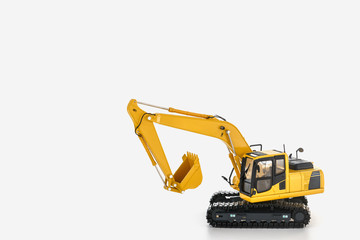 Excavator loaders  model isolated on  a white background with lift up bucket