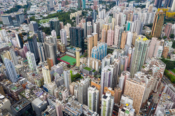 Top view of Hong Kong urban city