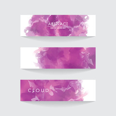 Abstract Background Card. Purple Cloud Banner Set, Watercolor Vector Illustration for greeting card, poster and voucher.