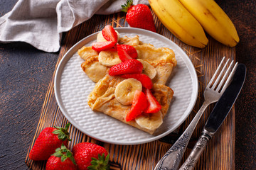 Crepes with strawberry and banana