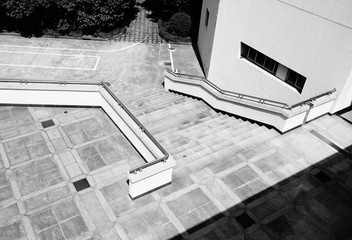 Empty black and white building stairs