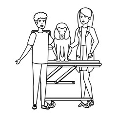 female veterinary with dog in stretcher