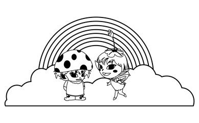 beautiful magic fairy and fungu elf with rainbow scene