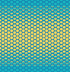 Seamless yellow and blue abstract bold halftone moon phase vector pattern background. Surface pattern design for fabric, wallpaper, scrapooking projects.