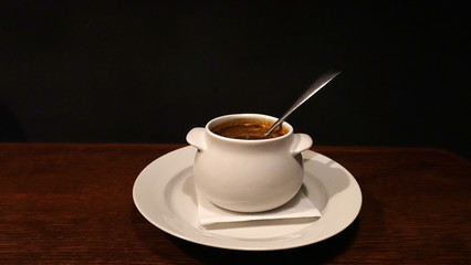 Traditional Spanish cold gazpacho soup with copy space for text.