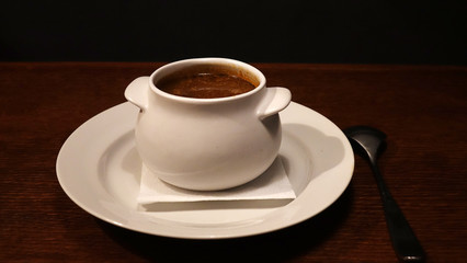 Traditional Spanish cold gazpacho soup with copy space for text.