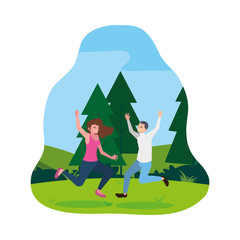 happy young couple celebrating in the camp