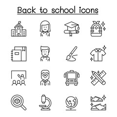 Back to school icon set in thin line style