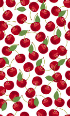 Seamless pattern cherry fruits, Fresh organic food, Red fruits berry pattern on white. Vector illustration.