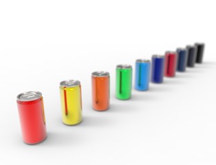 3D rendering of multiple soda cans isolated in white studio background