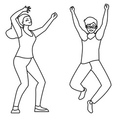 happy young couple celebrating characters