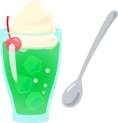 クリームソーダとスプーン