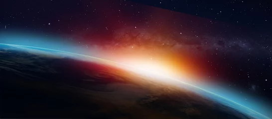 Fotobehang Planeet Aarde met een spectaculaire zonsondergang &quot Elementen van deze afbeelding geleverd door NASA&quot  © muratart