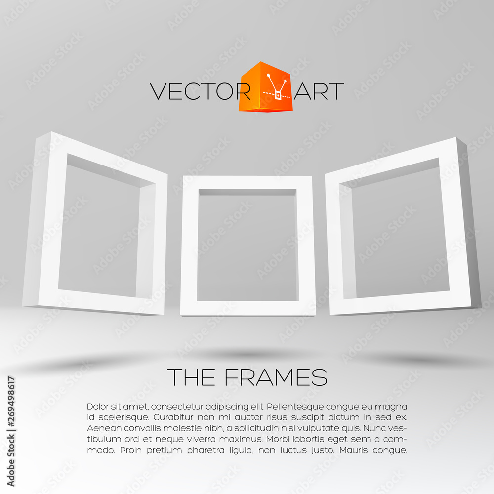 Poster three white rectangular 3d frames