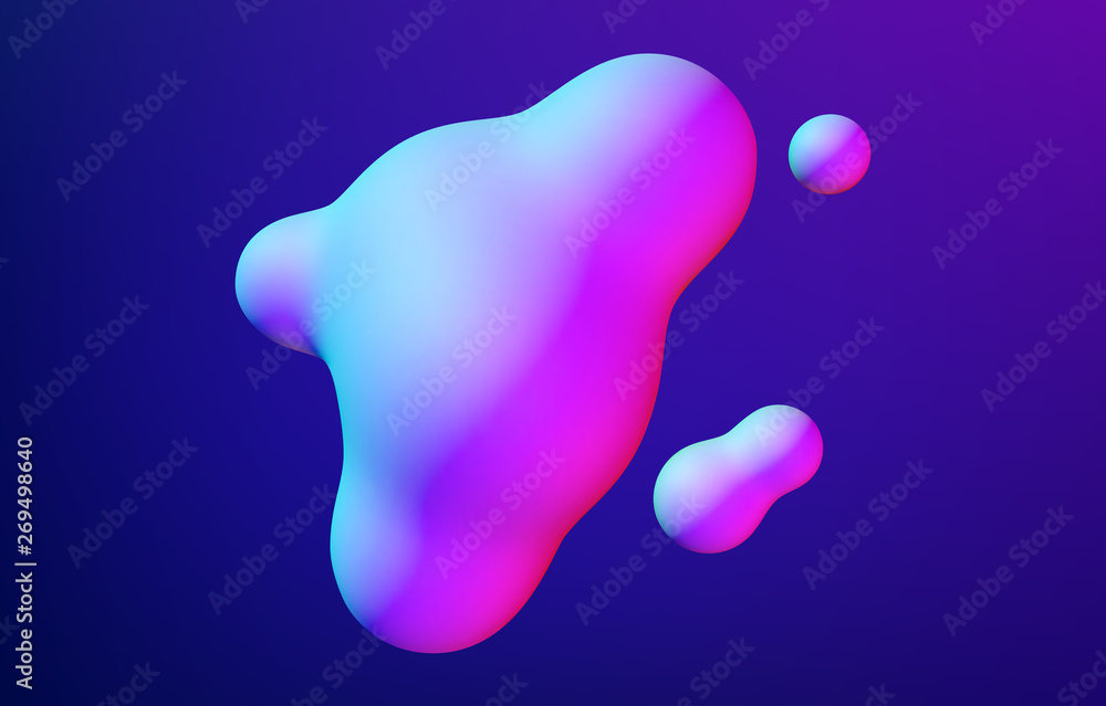 Poster Abstract 3d fluid metaball shape with balls slime in motion and synthwave or 80s retrowave style
