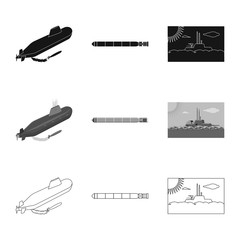 Fototapeta premium Isolated object of war and ship sign. Collection of war and fleet stock symbol for web.